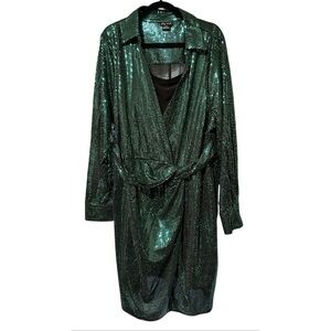City Chic Black & Green Long Sleeve Sequin Dres Size XL/22